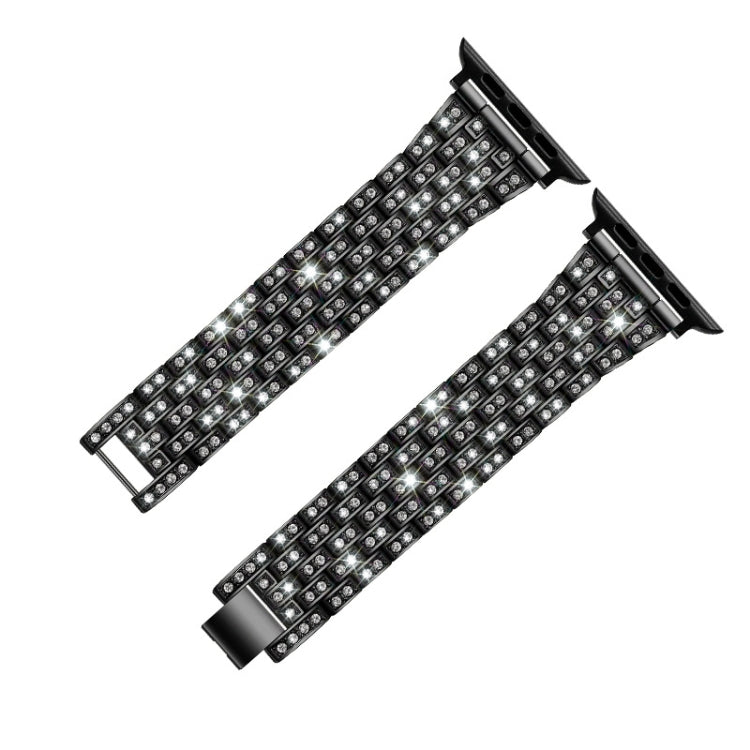 Bracelet de montre de remplacement en acier diamanté à cinq perles pour la série Apple Watch, 7 41mm / 6 & SE & 5 & 4 40mm / 3 & 2 & 1 38mm, 7 45mm / 6 & SE & 5 & 4 44mm / 3 & 2 & 1 42mm