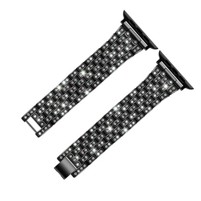 Bracelet de montre de remplacement en acier diamanté à cinq perles pour la série Apple Watch, 7 41mm / 6 & SE & 5 & 4 40mm / 3 & 2 & 1 38mm, 7 45mm / 6 & SE & 5 & 4 44mm / 3 & 2 & 1 42mm