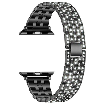 Bracelet de montre de remplacement en acier diamanté à cinq perles pour la série Apple Watch, 7 41mm / 6 & SE & 5 & 4 40mm / 3 & 2 & 1 38mm, 7 45mm / 6 & SE & 5 & 4 44mm / 3 & 2 & 1 42mm