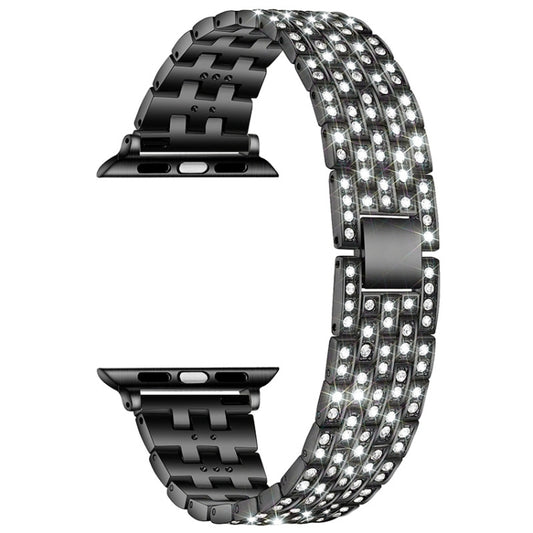 Bracelet de montre de remplacement en acier diamanté à cinq perles pour la série Apple Watch, 7 41mm / 6 & SE & 5 & 4 40mm / 3 & 2 & 1 38mm, 7 45mm / 6 & SE & 5 & 4 44mm / 3 & 2 & 1 42mm