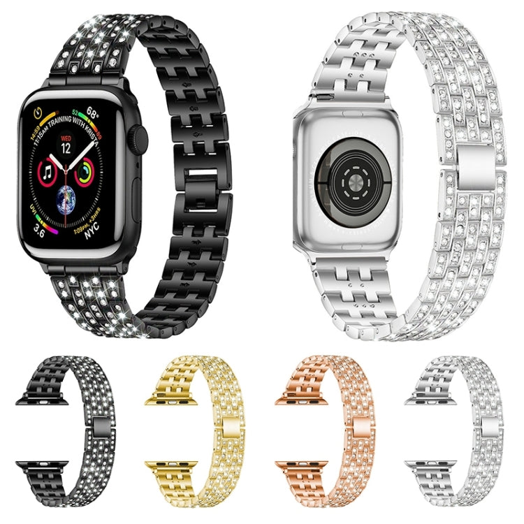Bracelet de montre de remplacement en acier diamanté à cinq perles pour la série Apple Watch, 7 41mm / 6 & SE & 5 & 4 40mm / 3 & 2 & 1 38mm, 7 45mm / 6 & SE & 5 & 4 44mm / 3 & 2 & 1 42mm