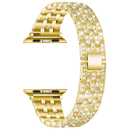 Bracelet de montre de remplacement en acier diamanté à cinq perles pour la série Apple Watch, 7 41mm / 6 & SE & 5 & 4 40mm / 3 & 2 & 1 38mm, 7 45mm / 6 & SE & 5 & 4 44mm / 3 & 2 & 1 42mm