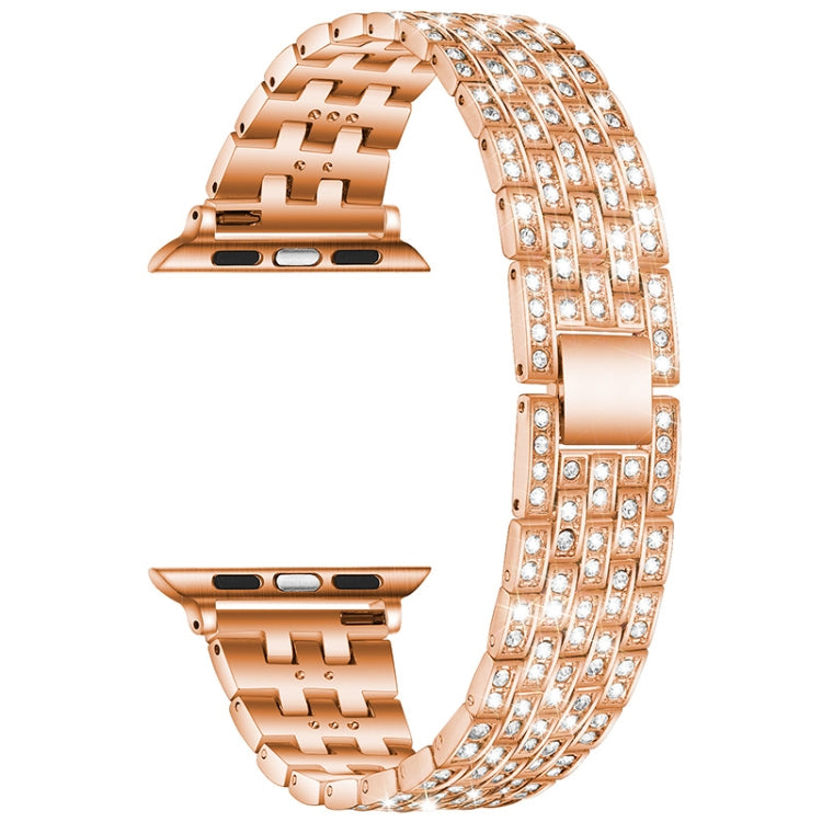 Bracelet de montre de remplacement en acier diamanté à cinq perles pour la série Apple Watch, 7 41mm / 6 & SE & 5 & 4 40mm / 3 & 2 & 1 38mm, 7 45mm / 6 & SE & 5 & 4 44mm / 3 & 2 & 1 42mm