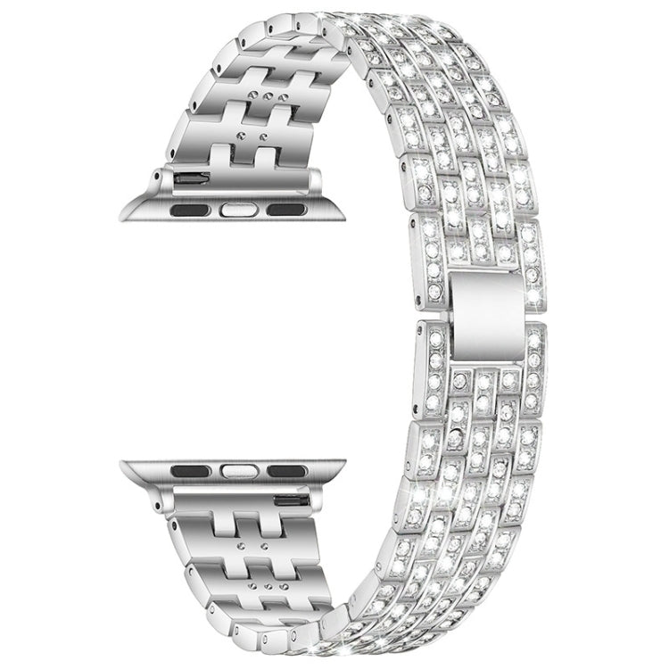 Bracelet de montre de remplacement en acier diamanté à cinq perles pour la série Apple Watch, 7 41mm / 6 & SE & 5 & 4 40mm / 3 & 2 & 1 38mm, 7 45mm / 6 & SE & 5 & 4 44mm / 3 & 2 & 1 42mm