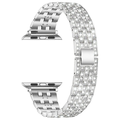 Bracelet de montre de remplacement en acier diamanté à cinq perles pour la série Apple Watch, 7 41mm / 6 & SE & 5 & 4 40mm / 3 & 2 & 1 38mm, 7 45mm / 6 & SE & 5 & 4 44mm / 3 & 2 & 1 42mm