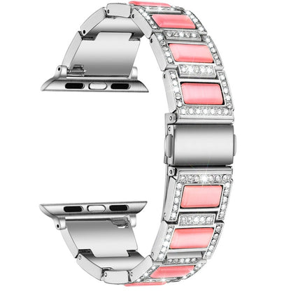 Bracelet de montre de remplacement à trois perles avec diamants et pierres précieuses pour la série Apple Watch, 7 41mm / 6 & SE & 5 & 4 40mm / 3 & 2 & 1 38mm, 7 45mm / 6 & SE & 5 & 4 44mm / 3 & 2 & 1 42mm