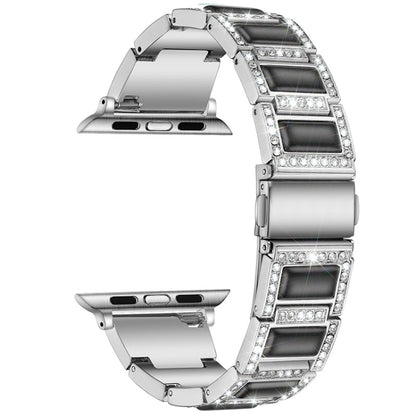 Bracelet de montre de remplacement à trois perles avec diamants et pierres précieuses pour la série Apple Watch, 7 41mm / 6 & SE & 5 & 4 40mm / 3 & 2 & 1 38mm, 7 45mm / 6 & SE & 5 & 4 44mm / 3 & 2 & 1 42mm