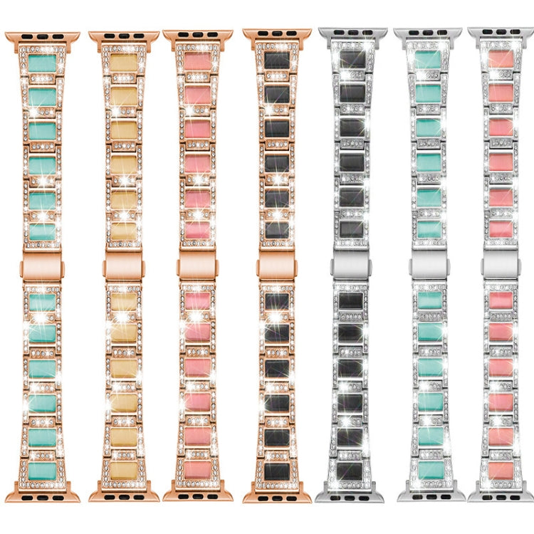 Bracelet de montre de remplacement à trois perles avec diamants et pierres précieuses pour la série Apple Watch, 7 41mm / 6 & SE & 5 & 4 40mm / 3 & 2 & 1 38mm, 7 45mm / 6 & SE & 5 & 4 44mm / 3 & 2 & 1 42mm
