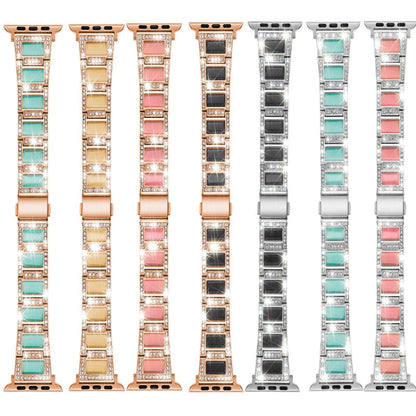Bracelet de montre de remplacement à trois perles avec diamants et pierres précieuses pour la série Apple Watch, 7 41mm / 6 & SE & 5 & 4 40mm / 3 & 2 & 1 38mm, 7 45mm / 6 & SE & 5 & 4 44mm / 3 & 2 & 1 42mm