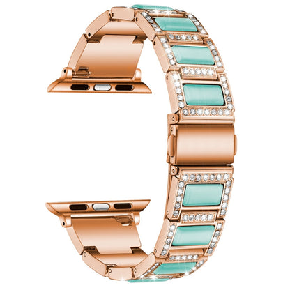 Bracelet de montre de remplacement à trois perles avec diamants et pierres précieuses pour la série Apple Watch, 7 41mm / 6 & SE & 5 & 4 40mm / 3 & 2 & 1 38mm, 7 45mm / 6 & SE & 5 & 4 44mm / 3 & 2 & 1 42mm