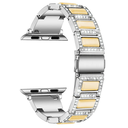 Bracelet de montre de remplacement à trois perles avec diamants et pierres précieuses pour la série Apple Watch, 7 41mm / 6 & SE & 5 & 4 40mm / 3 & 2 & 1 38mm, 7 45mm / 6 & SE & 5 & 4 44mm / 3 & 2 & 1 42mm