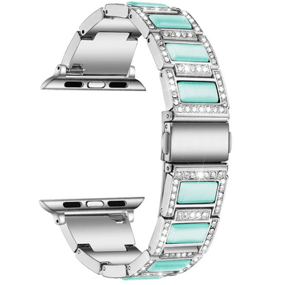 Bracelet de montre de remplacement à trois perles avec diamants et pierres précieuses pour la série Apple Watch, 7 41mm / 6 & SE & 5 & 4 40mm / 3 & 2 & 1 38mm, 7 45mm / 6 & SE & 5 & 4 44mm / 3 & 2 & 1 42mm