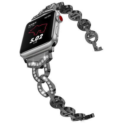 Bracelet de montre de remplacement en acier inoxydable diamant pour la série Apple Watch, 7 41mm / 6 & SE & 5 & 4 40mm / 3 & 2 & 1 38mm, 7 45mm / 6 & SE & 5 & 4 44mm / 3 & 2 & 1 42mm