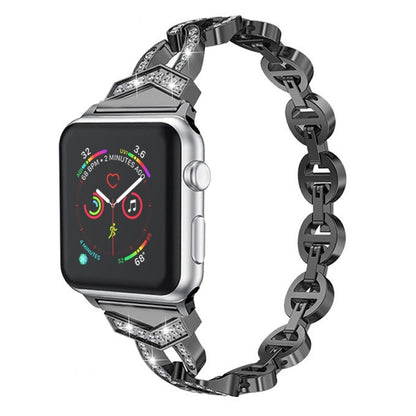 Bracelet de montre de remplacement en acier inoxydable diamant pour la série Apple Watch, 7 41mm / 6 & SE & 5 & 4 40mm / 3 & 2 & 1 38mm, 7 45mm / 6 & SE & 5 & 4 44mm / 3 & 2 & 1 42mm