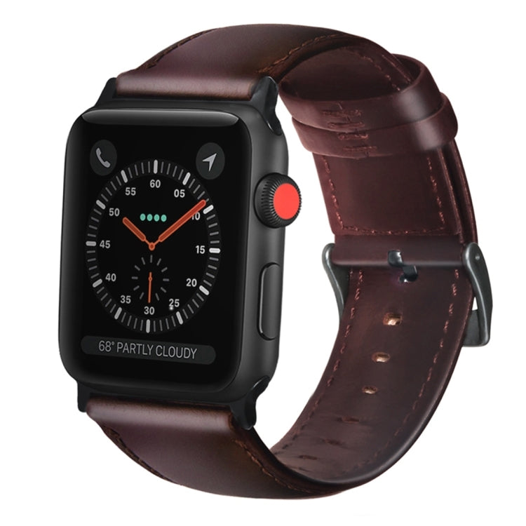 Bracelet de montre en cuir véritable ciré à l'huile, For Apple Watch Series 8&7 41mm / SE 2&6&SE&5&4 40mm / 3&2&1 38mm, For Apple Watch Series 7 41mm / 6 & SE & 5 & 4 40mm / 3 & 2 & 1 38mm                                                                ...