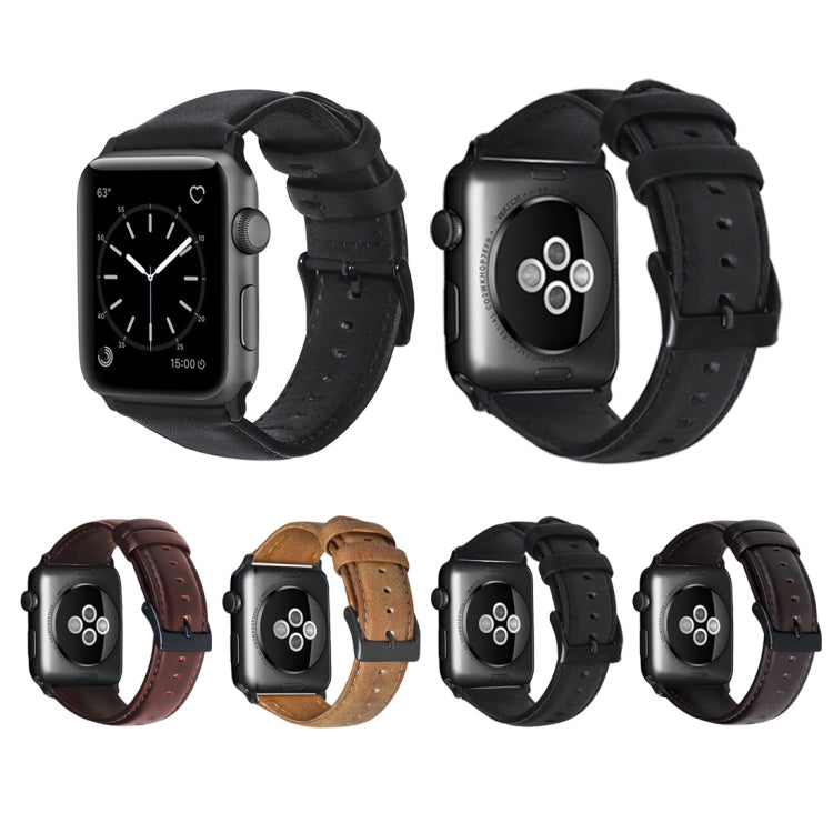 Bracelet de montre en cuir véritable ciré à l'huile, For Apple Watch Series 8&7 41mm / SE 2&6&SE&5&4 40mm / 3&2&1 38mm, For Apple Watch Series 7 41mm / 6 & SE & 5 & 4 40mm / 3 & 2 & 1 38mm                                                                ...