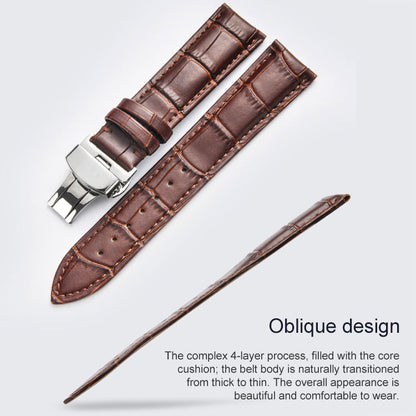 Bracelet de montre en cuir de vachette classique avec boucle papillon dorée, 14mm, 16mm, 18mm, 20mm, 22mm