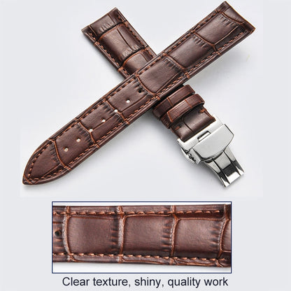 Bracelet de montre en cuir de vachette classique avec boucle papillon noire, 14mm, 16mm, 18mm, 20mm, 22mm