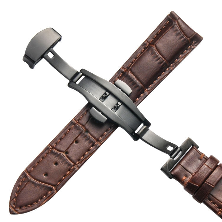 Bracelet de montre en cuir de vachette classique avec boucle papillon noire, 14mm, 16mm, 18mm, 20mm, 22mm