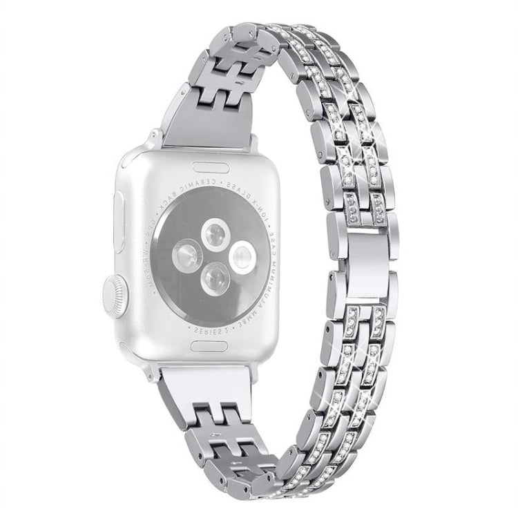 Bracelet de montre en alliage de diamants à double rangée, For Apple Watch Series 7 41mm / 6 & SE & 5 & 4 40mm / 3 & 2 & 1 38mm