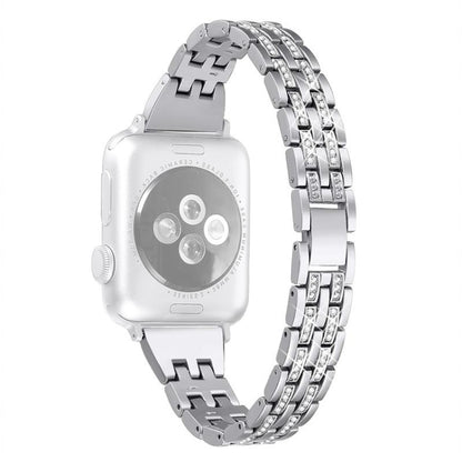 Bracelet de montre en alliage de diamants à double rangée, For Apple Watch Series 7 41mm / 6 & SE & 5 & 4 40mm / 3 & 2 & 1 38mm