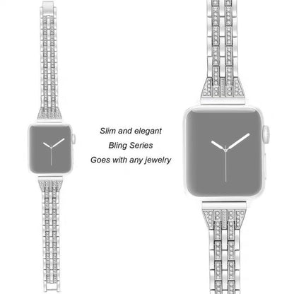 Bracelet de montre en alliage de diamants à double rangée, For Apple Watch Series 7 41mm / 6 & SE & 5 & 4 40mm / 3 & 2 & 1 38mm