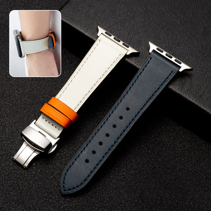Bracelet de montre en cuir de vachette avec fermoir papillon, For Apple Watch Series 8&7 41mm / SE 2&6&SE&5&4 40mm / 3&2&1 38mm, For Apple Watch Series 6&SE&5&4 44mm / 3&2&1 42mm, For Apple Watch Series 6&SE& 5&4 40mm / 3 & 2 & 1 38mm