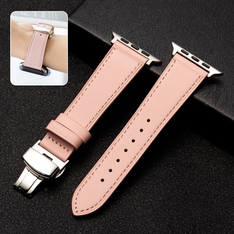 Bracelet de montre en cuir de vachette avec fermoir papillon, For Apple Watch Series 8&7 41mm / SE 2&6&SE&5&4 40mm / 3&2&1 38mm, For Apple Watch Series 6&SE&5&4 44mm / 3&2&1 42mm, For Apple Watch Series 6&SE& 5&4 40mm / 3 & 2 & 1 38mm