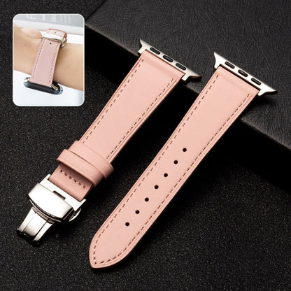 Bracelet de montre en cuir de vachette avec fermoir papillon, For Apple Watch Series 8&7 41mm / SE 2&6&SE&5&4 40mm / 3&2&1 38mm, For Apple Watch Series 6&SE&5&4 44mm / 3&2&1 42mm, For Apple Watch Series 6&SE& 5&4 40mm / 3 & 2 & 1 38mm