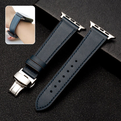 Bracelet de montre en cuir de vachette avec fermoir papillon, For Apple Watch Series 8&7 41mm / SE 2&6&SE&5&4 40mm / 3&2&1 38mm, For Apple Watch Series 6&SE&5&4 44mm / 3&2&1 42mm, For Apple Watch Series 6&SE& 5&4 40mm / 3 & 2 & 1 38mm