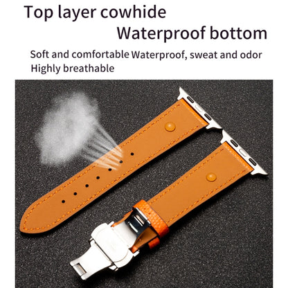 Bracelet de montre en cuir de vachette avec fermoir papillon, For Apple Watch Series 8&7 41mm / SE 2&6&SE&5&4 40mm / 3&2&1 38mm, For Apple Watch Series 6&SE&5&4 44mm / 3&2&1 42mm, For Apple Watch Series 6&SE& 5&4 40mm / 3 & 2 & 1 38mm