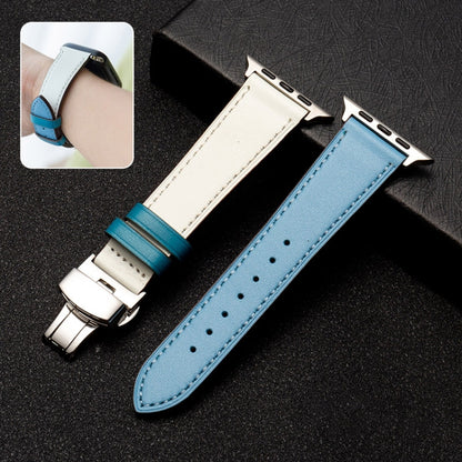 Bracelet de montre en cuir de vachette avec fermoir papillon, For Apple Watch Series 8&7 41mm / SE 2&6&SE&5&4 40mm / 3&2&1 38mm, For Apple Watch Series 6&SE&5&4 44mm / 3&2&1 42mm, For Apple Watch Series 6&SE& 5&4 40mm / 3 & 2 & 1 38mm