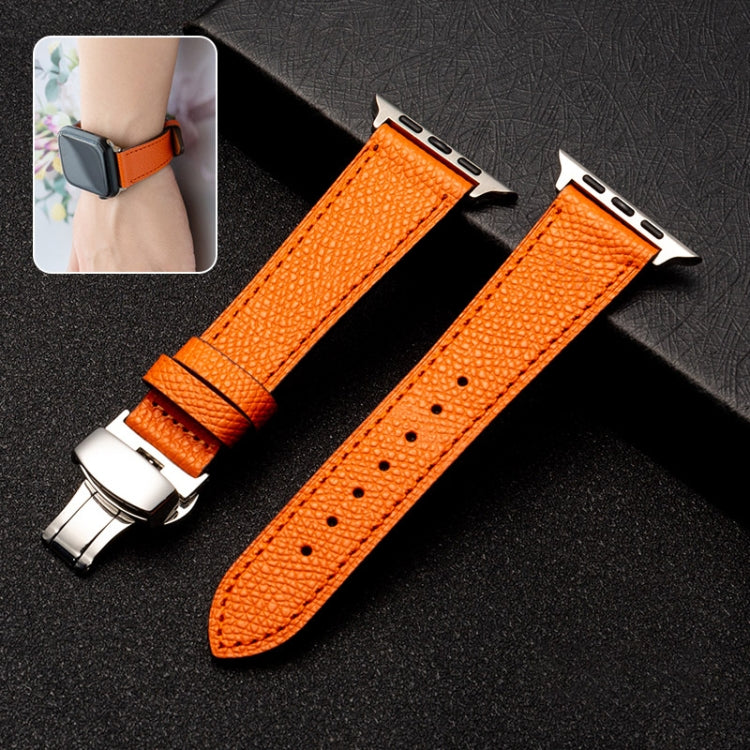 Bracelet de montre en cuir de vachette avec fermoir papillon, For Apple Watch Series 8&7 41mm / SE 2&6&SE&5&4 40mm / 3&2&1 38mm, For Apple Watch Series 6&SE&5&4 44mm / 3&2&1 42mm, For Apple Watch Series 6&SE& 5&4 40mm / 3 & 2 & 1 38mm