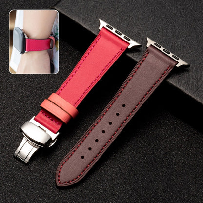 Bracelet de montre en cuir de vachette avec fermoir papillon, For Apple Watch Series 8&7 41mm / SE 2&6&SE&5&4 40mm / 3&2&1 38mm, For Apple Watch Series 6&SE&5&4 44mm / 3&2&1 42mm, For Apple Watch Series 6&SE& 5&4 40mm / 3 & 2 & 1 38mm