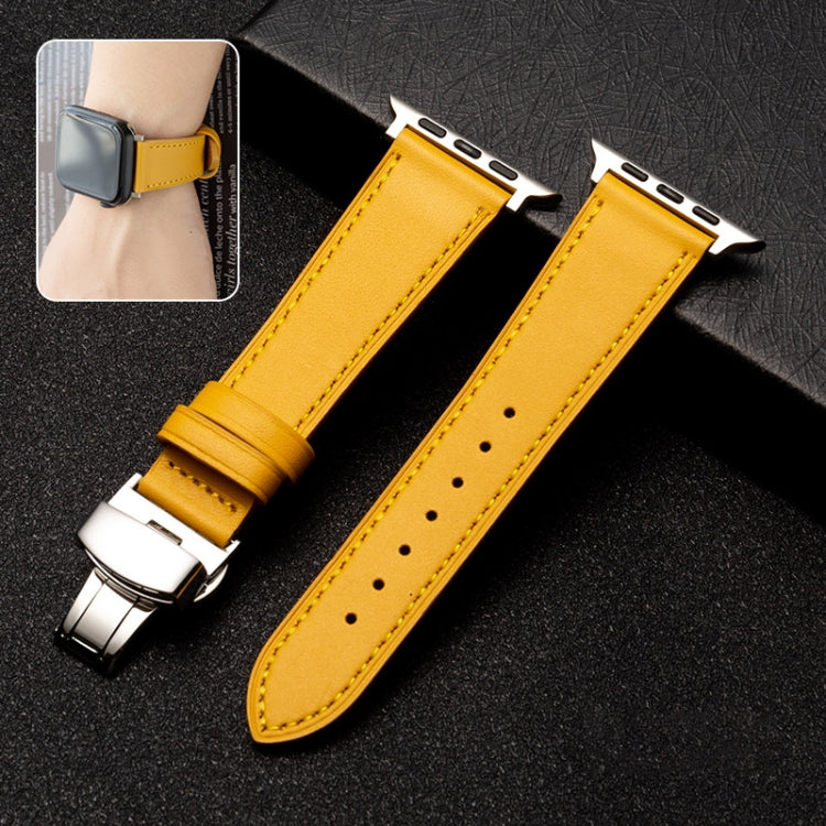 Bracelet de montre en cuir de vachette avec fermoir papillon, For Apple Watch Series 8&7 41mm / SE 2&6&SE&5&4 40mm / 3&2&1 38mm, For Apple Watch Series 6&SE&5&4 44mm / 3&2&1 42mm, For Apple Watch Series 6&SE& 5&4 40mm / 3 & 2 & 1 38mm