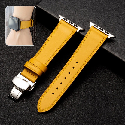 Bracelet de montre en cuir de vachette avec fermoir papillon, For Apple Watch Series 8&7 41mm / SE 2&6&SE&5&4 40mm / 3&2&1 38mm, For Apple Watch Series 6&SE&5&4 44mm / 3&2&1 42mm, For Apple Watch Series 6&SE& 5&4 40mm / 3 & 2 & 1 38mm