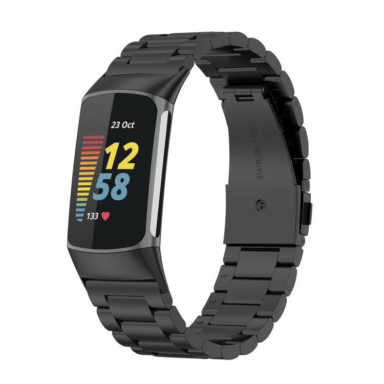 Pour Fitbit Charge 5 Bracelet de montre en acier inoxydable à trois perles