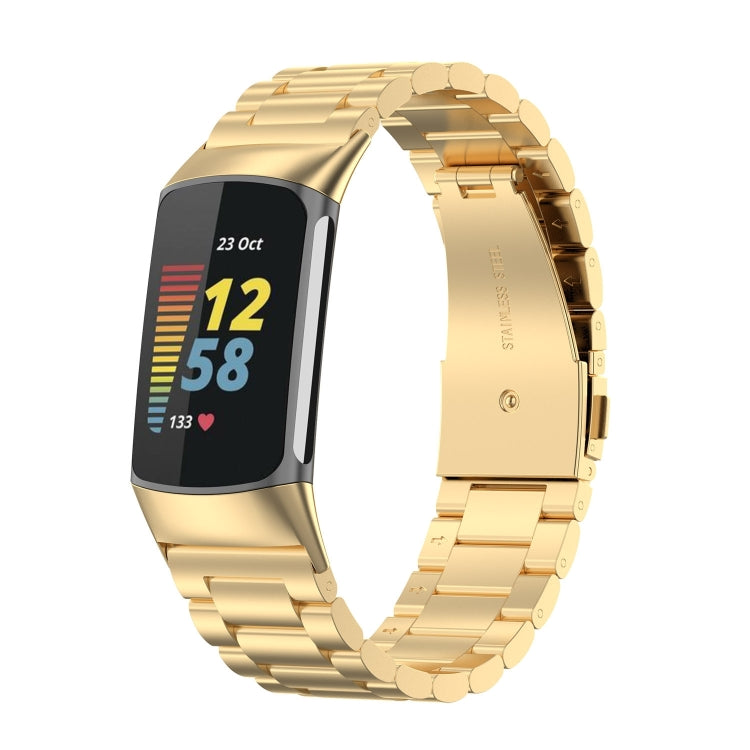 Pour Fitbit Charge 5 Bracelet de montre en acier inoxydable à trois perles