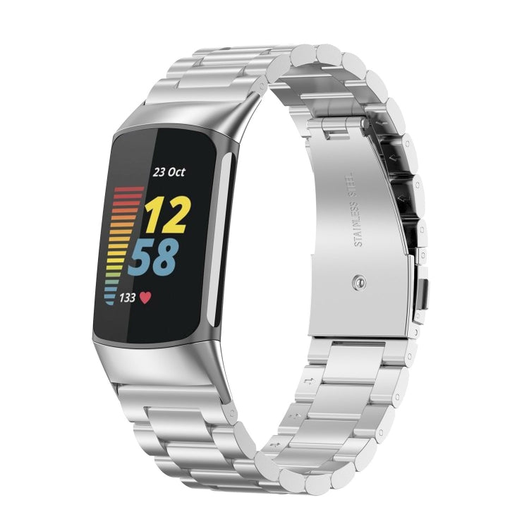 Pour Fitbit Charge 5 Bracelet de montre en acier inoxydable à trois perles