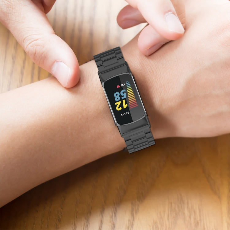 Pour Fitbit Charge 5 Bracelet de montre en acier inoxydable à trois perles