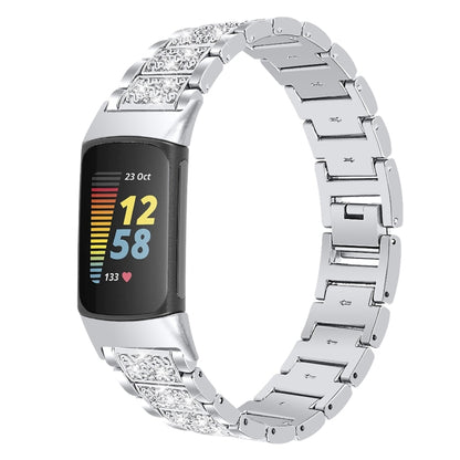 Bracelet de montre en acier inoxydable avec diamants, For Fitbit Charge 5