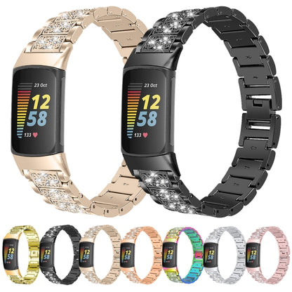 Bracelet de montre en acier inoxydable avec diamants, For Fitbit Charge 5
