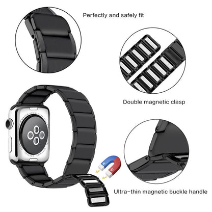 Bracelet de montre de remplacement en acier magnétique à joint en bambou pour la série Apple Watch, 7 41mm / 6&SE&5&4 40mm / 3&2&1 38mm, 7 45mm / 6&SE&5&4 44mm / 3&2&1 42mm