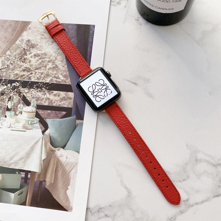 Bracelet de montre amincissant à texture litchi pour la série Apple Watch, 7 41mm / 6&SE&5&4 40mm / 3&2&1 38mm, 7 45mm / 6&SE&5&4 44mm / 3&2&1 42mm