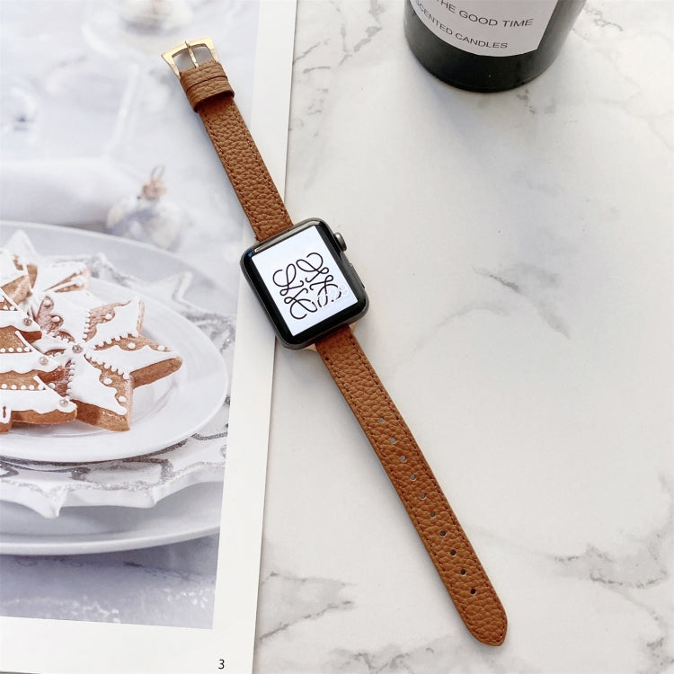 Bracelet de montre amincissant à texture litchi pour la série Apple Watch, 7 41mm / 6&SE&5&4 40mm / 3&2&1 38mm, 7 45mm / 6&SE&5&4 44mm / 3&2&1 42mm