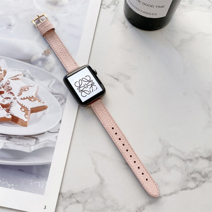 Bracelet de montre amincissant à texture litchi pour la série Apple Watch, 7 41mm / 6&SE&5&4 40mm / 3&2&1 38mm, 7 45mm / 6&SE&5&4 44mm / 3&2&1 42mm