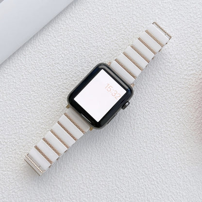 Bracelet de montre en acier à une perle en céramique pour la série Apple Watch, 7 41mm / 6&SE&5&4 40mm / 3&2&1 38mm, 7 45mm / 6&SE&5&4 44mm / 3&2&1 42mm