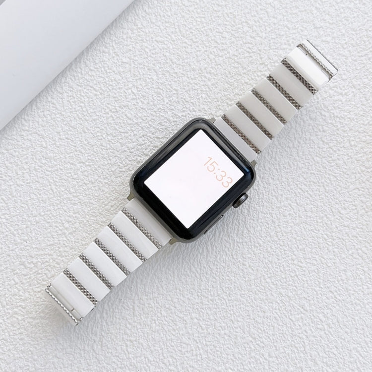 Bracelet de montre en acier à une perle en céramique pour la série Apple Watch, 7 41mm / 6&SE&5&4 40mm / 3&2&1 38mm, 7 45mm / 6&SE&5&4 44mm / 3&2&1 42mm