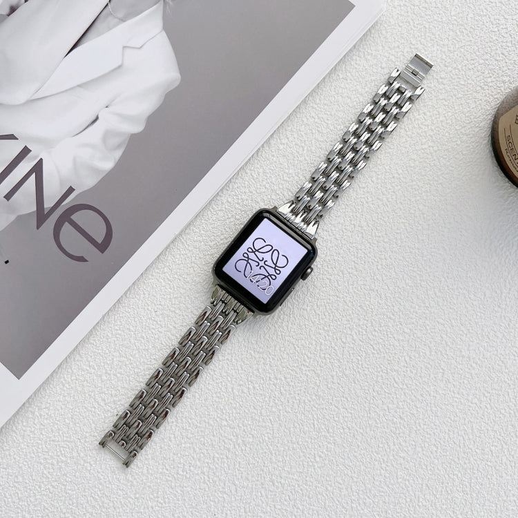 Bracelet de montre en acier inoxydable à cinq rayures de baht pour la série Apple Watch, 7 41mm / 6&SE&5&4 40mm / 3&2&1 38mm, 7 45mm / 6&SE&5&4 44mm / 3&2&1 42mm