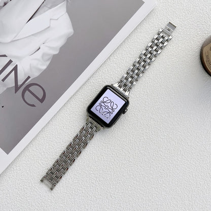 Bracelet de montre en acier inoxydable à cinq rayures de baht pour la série Apple Watch, 7 41mm / 6&SE&5&4 40mm / 3&2&1 38mm, 7 45mm / 6&SE&5&4 44mm / 3&2&1 42mm